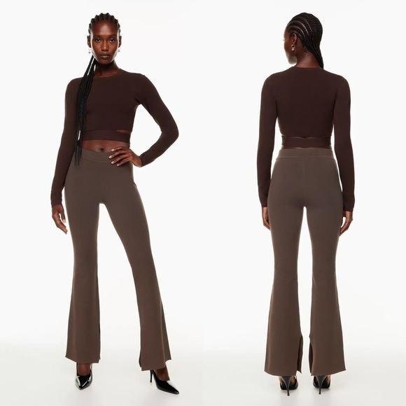 Aritzia Babton Paramount Pant High Rise Knit Flared Leg Pants Coffee Bean Brown - Picture 1 of 7